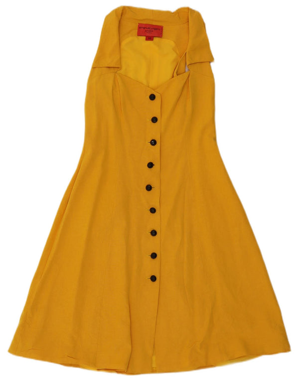 Abito a trapezio da donna senza maniche Emanuel Ungaro UK 10 piccolo cotone giallo