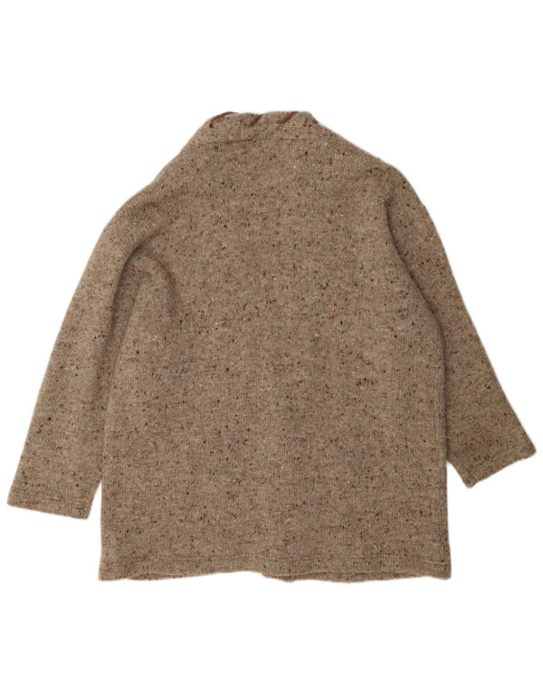 Maglione cardigan aperto da donna Bianco Blu UK 14 Lana screziata marrone medio