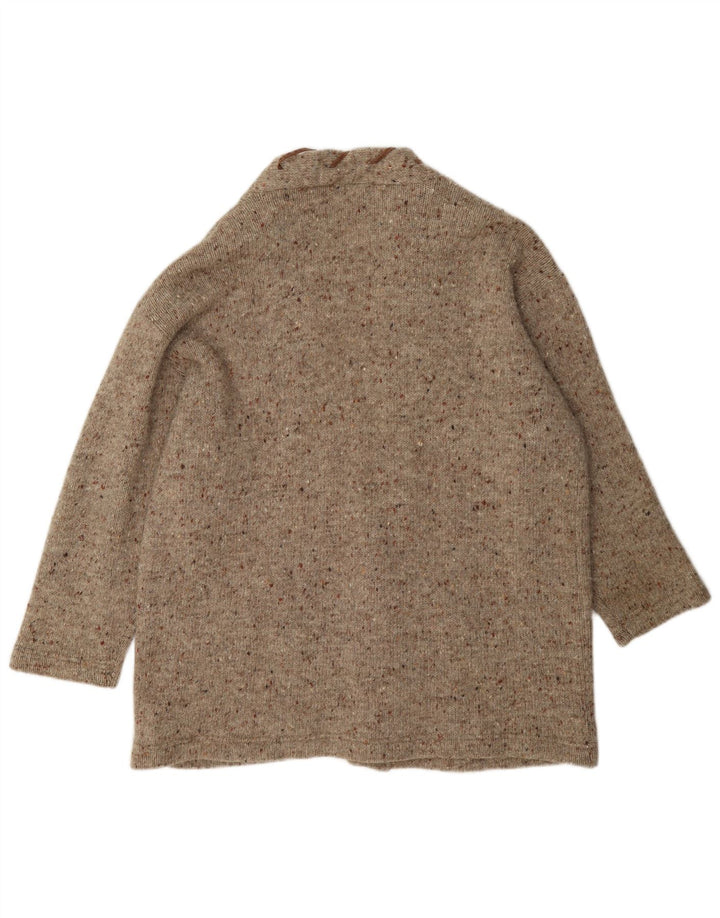 Maglione cardigan aperto da donna Bianco Blu UK 14 Lana screziata marrone medio