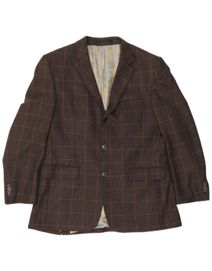 Giacca blazer vintage da uomo a 3 bottoni IT 54 2XL Cashmere a quadri marrone