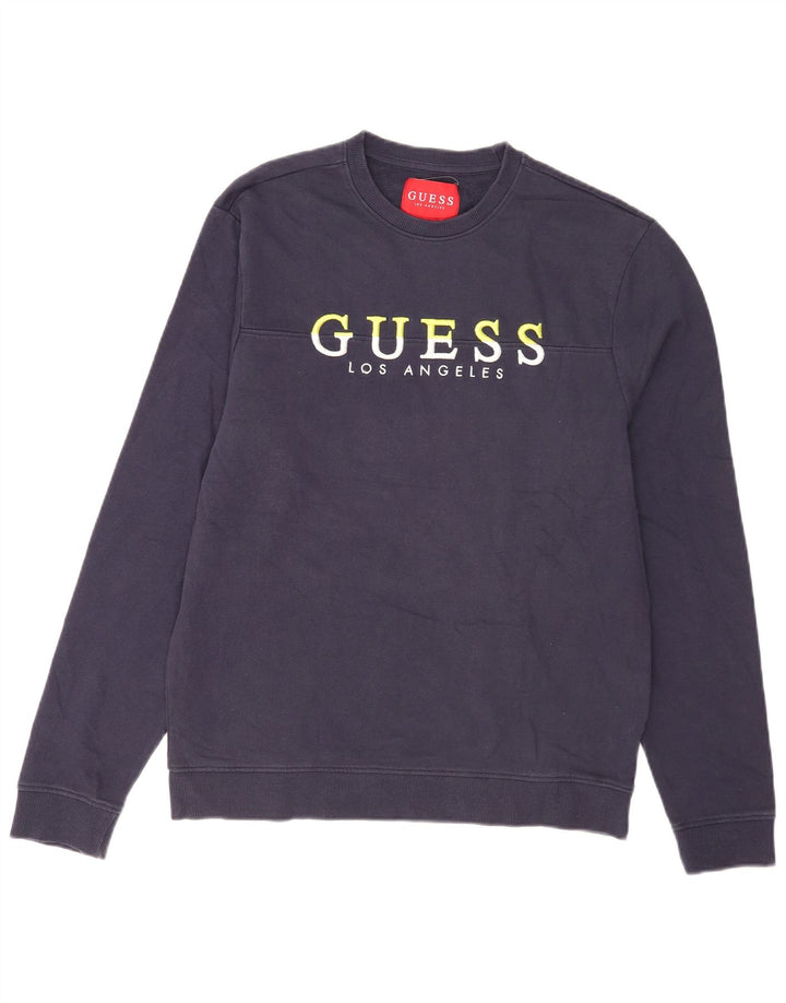 Guess Felpa con grafica da uomo Maglione medio in cotone blu navy