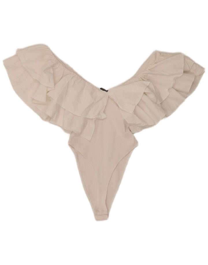 Body Zara da donna con volant UK 8 piccolo cotone bianco