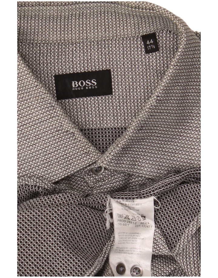 Camicia in flanella da uomo HUGO BOSS taglia 17 1/2 44 XL cotone geometrico grigio
