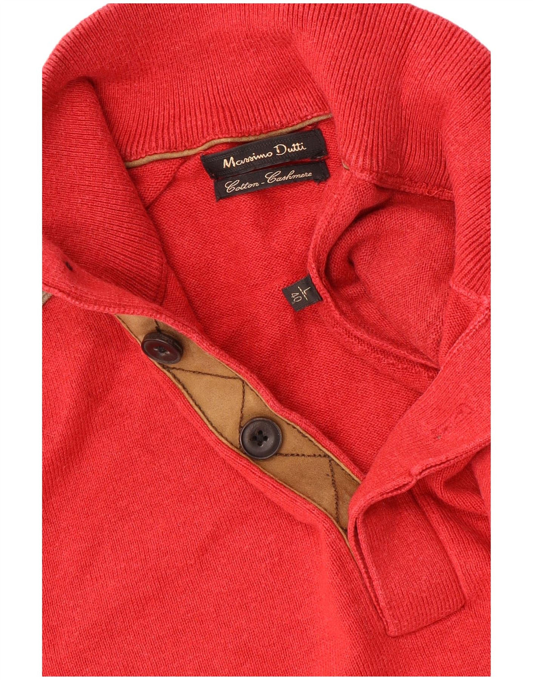 Massimo Dutti Maglione da uomo con collo a bottoni Grande cotone rosso a blocchi di colore