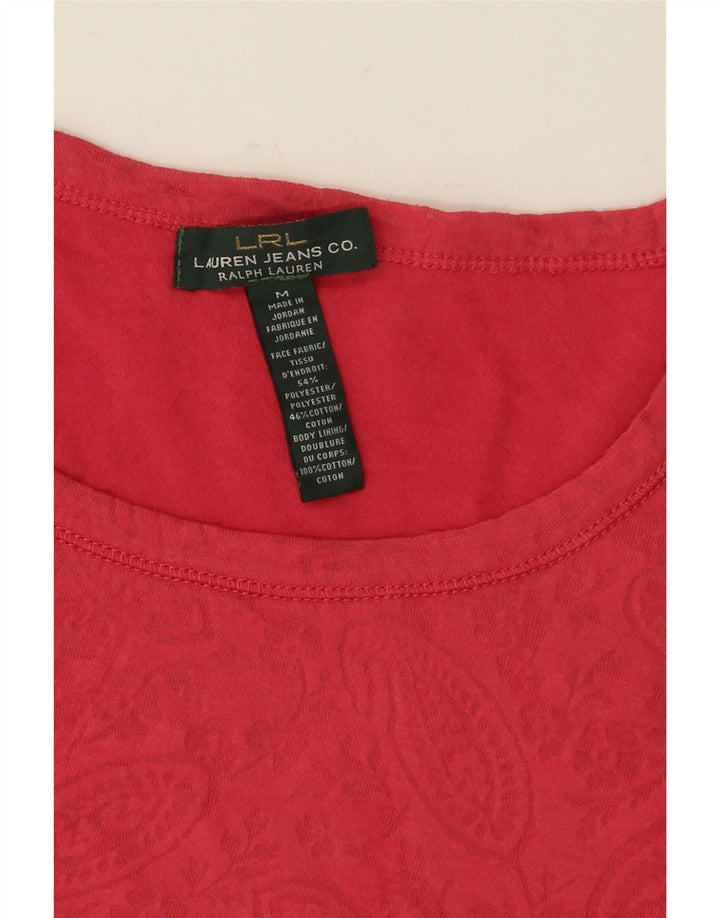RALPH LAUREN Top da donna manica 3/4 UK 12 poliestere rosso cachemire medio