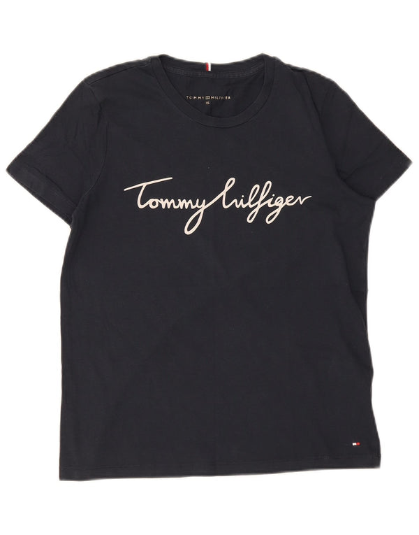 T-shirt grafica da donna Tommy Hilfiger Top UK 6 XS blu navy cotone