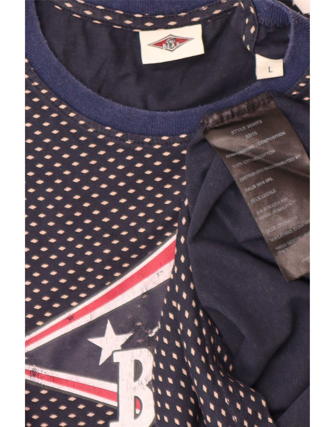 T-shirt grafica da uomo Bear Top grande in cotone maculato blu navy