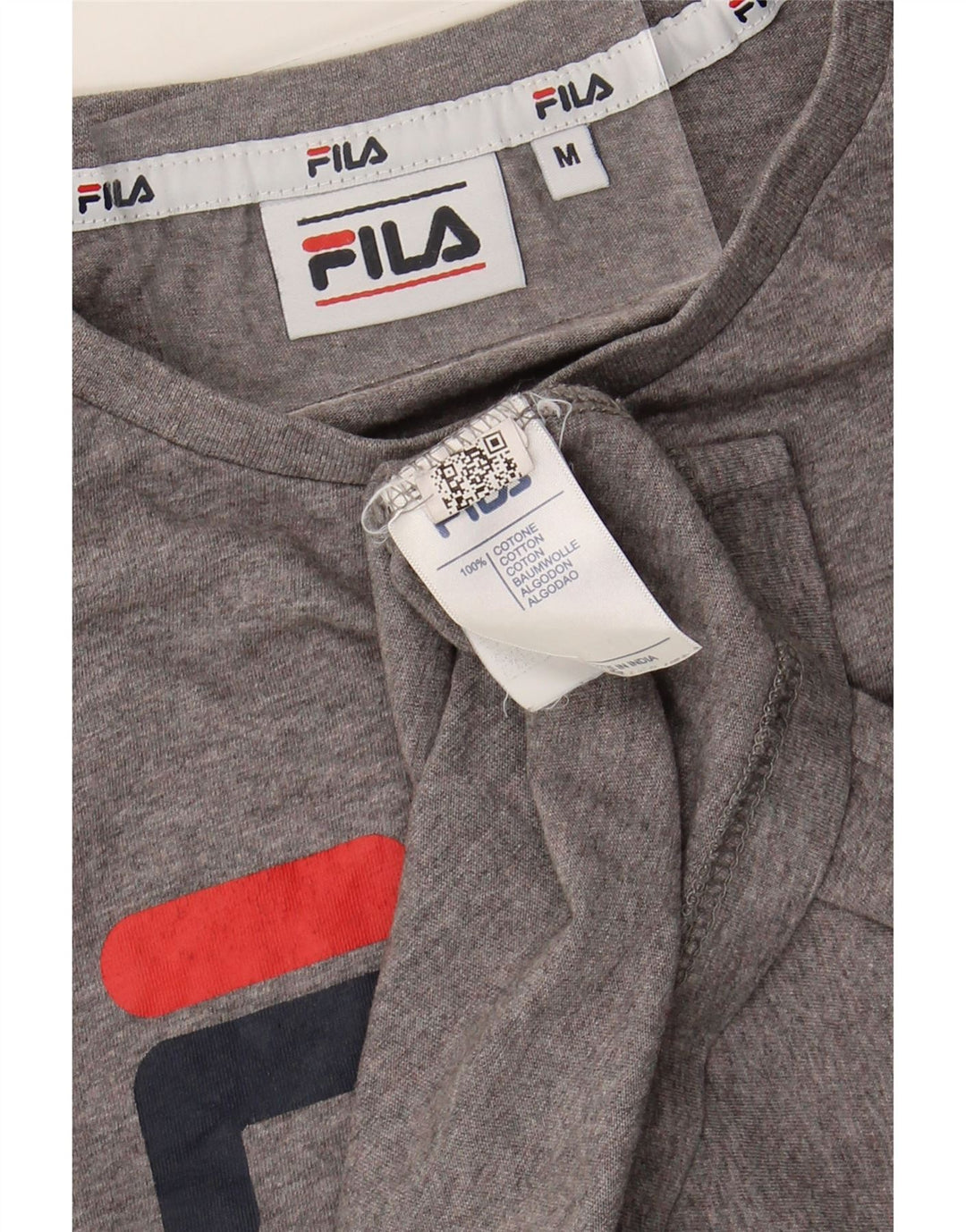 FILA Womens Crop Graphic T-Shirt Top UK 14 Medium Grey Cotton Vintage Fila and Second-Hand Fila from Messina Hembry 