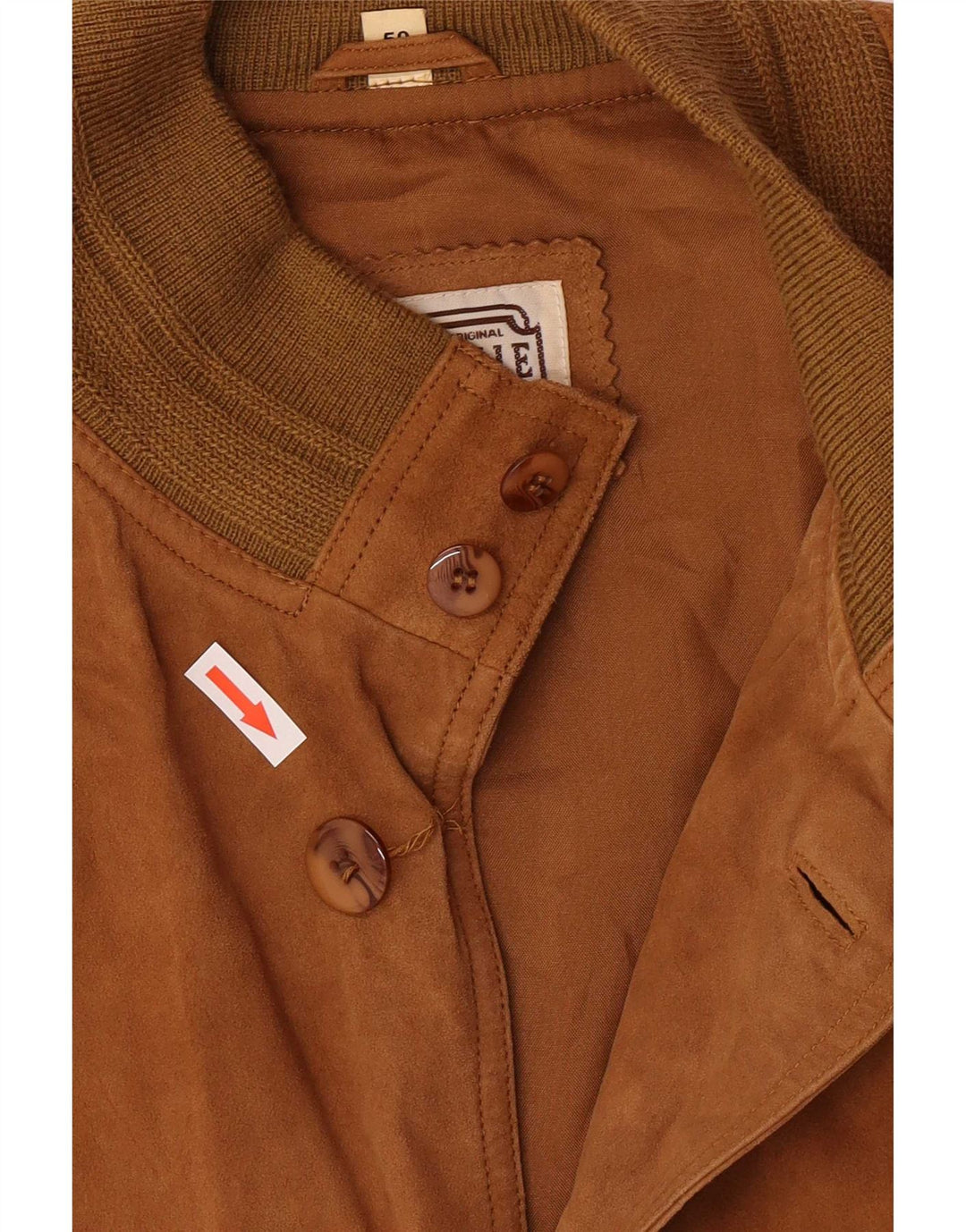Giacca bomber scamosciata da uomo vintage IT 50 grande in pelle marrone retrò