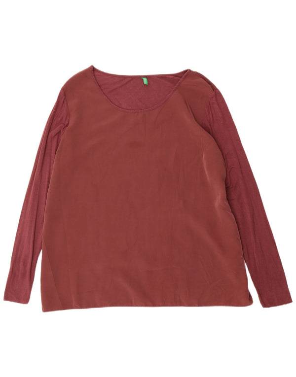 Top Benetton da donna a maniche lunghe UK 16 Large Maroon Viscosa