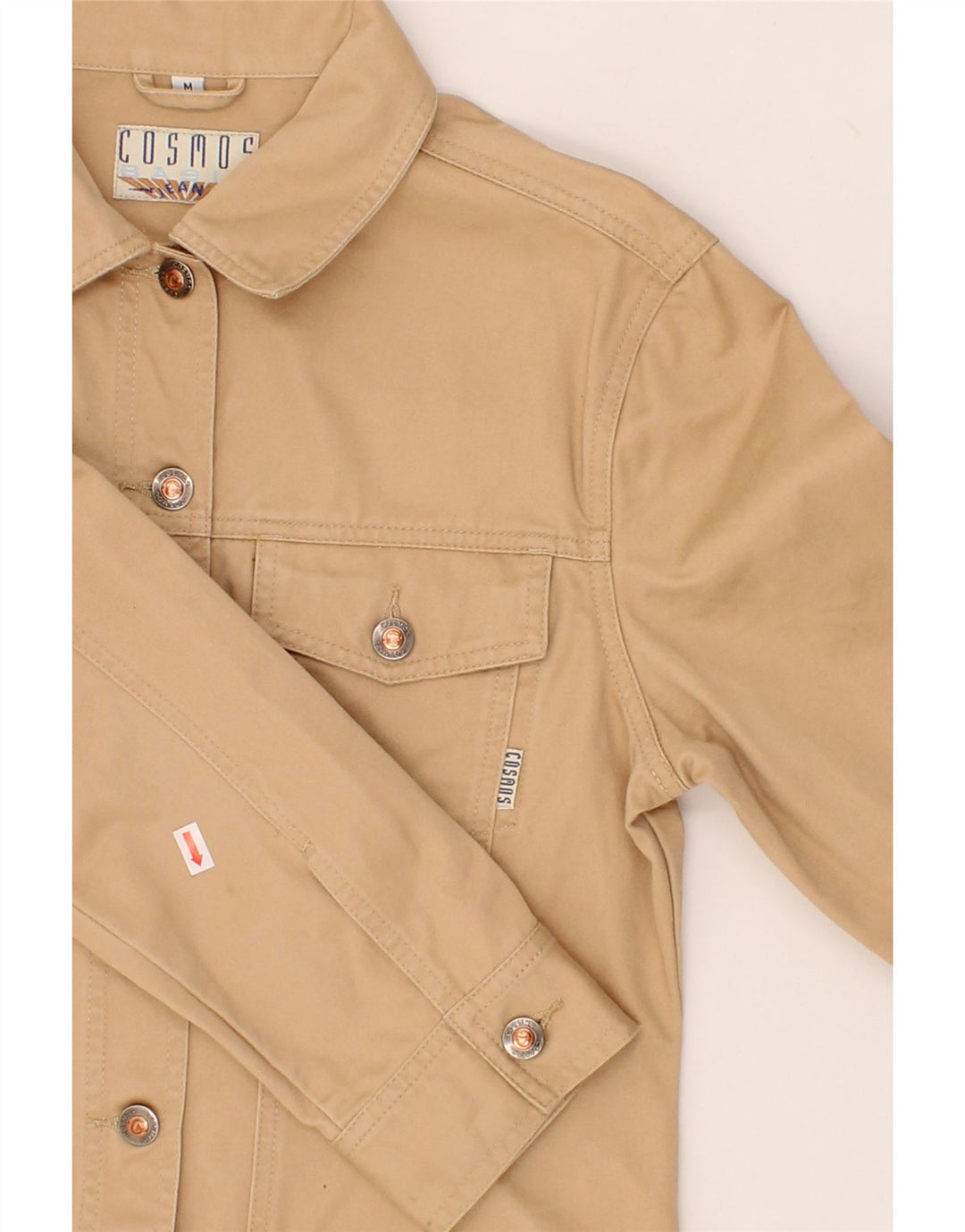 COSMOS Womens Crop Bomber Jacket UK 12 Medium Beige Cotton Vintage Cosmos and Second-Hand Cosmos from Messina Hembry 