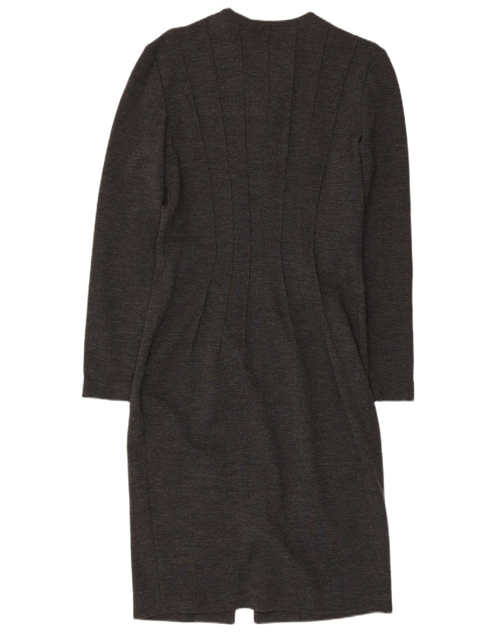 GAI MATTIOLO Abito aderente a maniche lunghe da donna UK 16 Large Grigio Lana Vergine