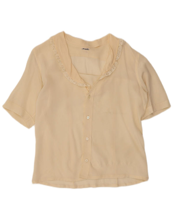 Camicetta camicia a maniche corte da donna vintage UK 14 medio bianco sporco