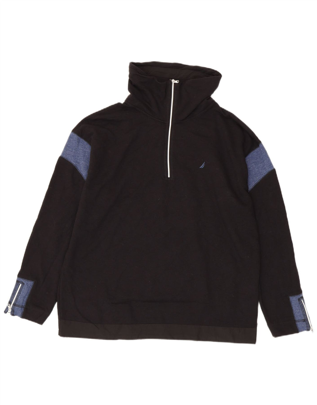 Felpa da uomo con collo con zip Nautica, maglione, cotone color block medio nero