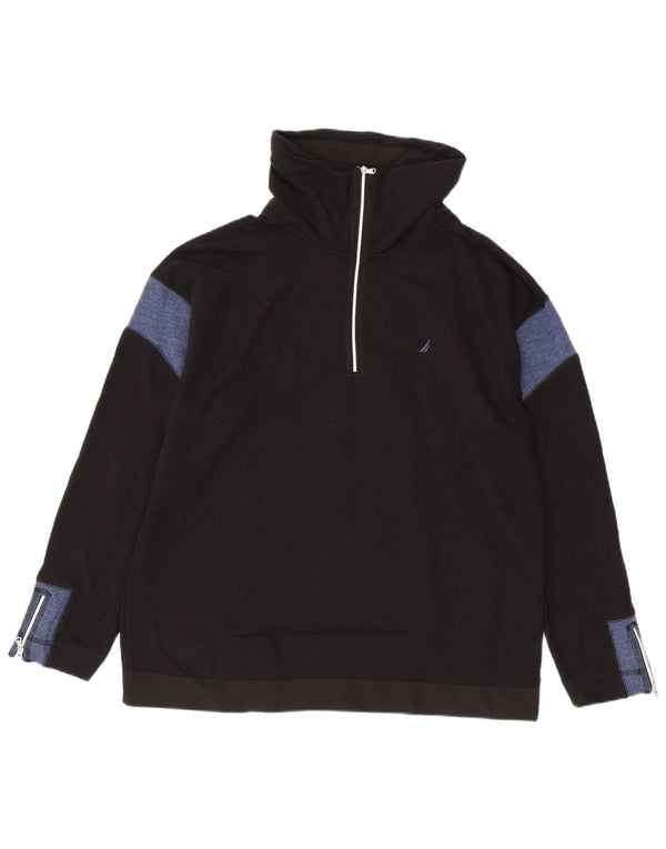 Felpa da uomo con collo con zip Nautica, maglione, cotone color block medio nero