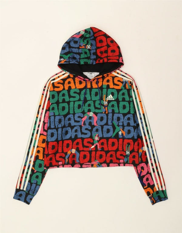 Maglione con cappuccio grafico corto da donna Adidas UK 12/14 medio multicolore