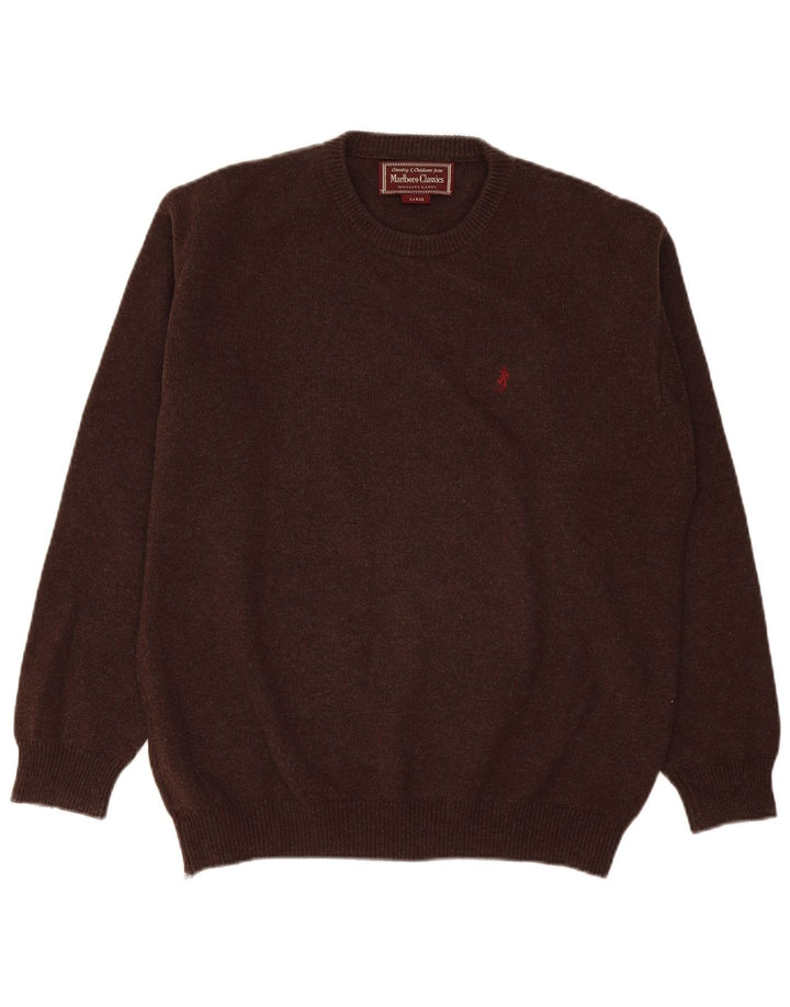 Marlboro Classics Maglione da uomo girocollo maglione grande lana marrone