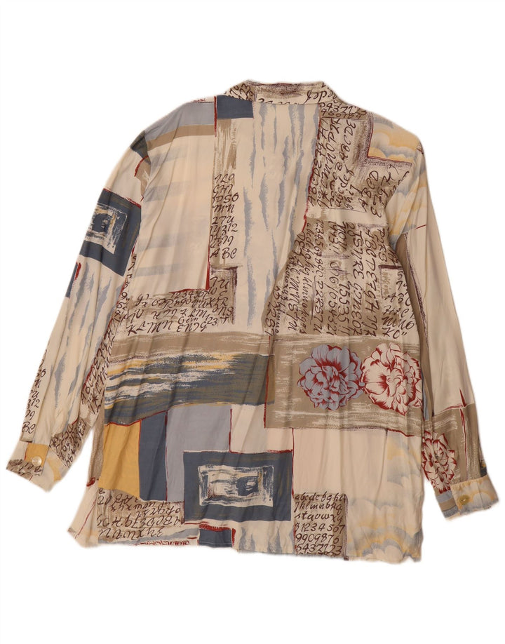 Abito camicia vintage da donna UK 16 Grande patchwork beige