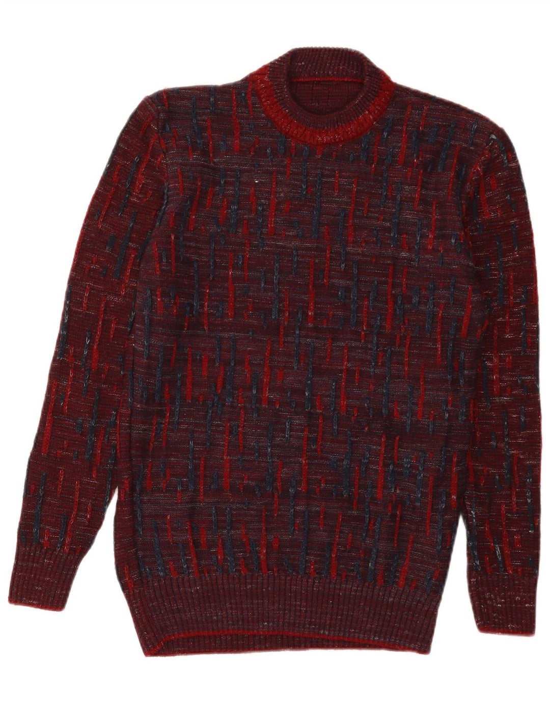 Maglione vintage da donna con collo dolcevita UK 12 a righe bordeaux medie