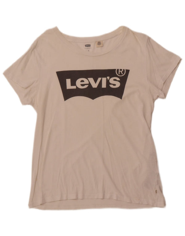 T-shirt grafica da donna LEVI'S Top UK 12 cotone bianco medio
