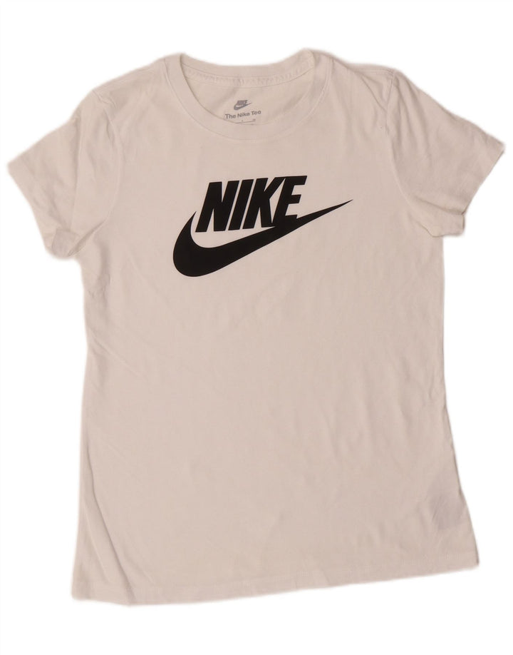 NIKE Womens Graphic T-Shirt Top UK 10 Small White Cotton