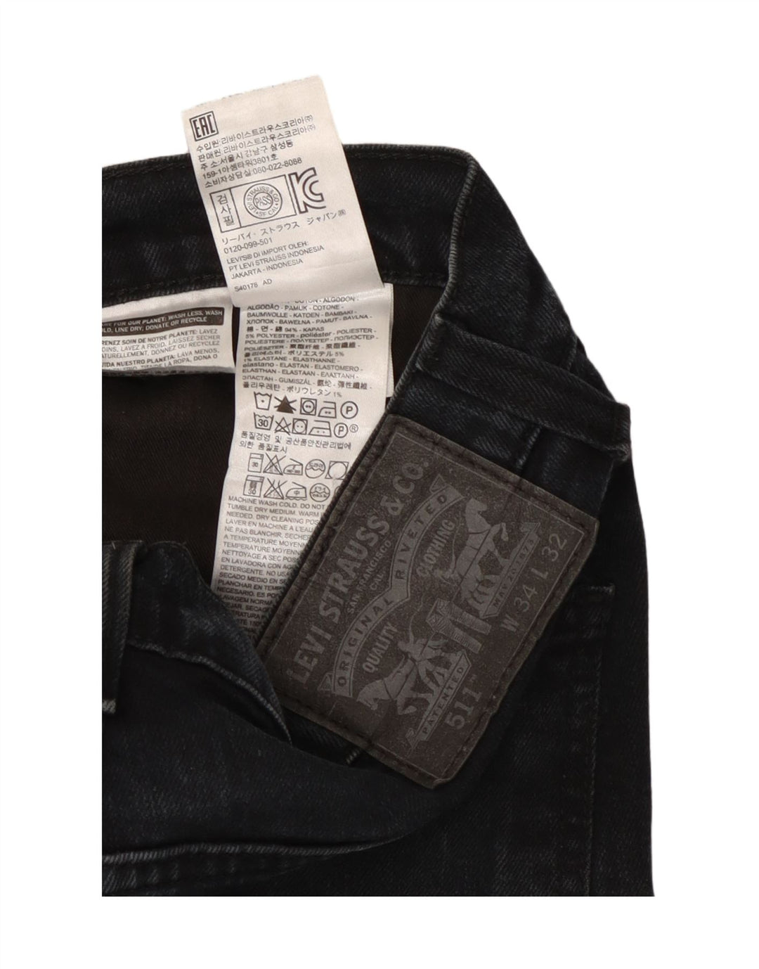 Jeans Levi's Uomo 511 Slim W34 L32 Cotone Nero