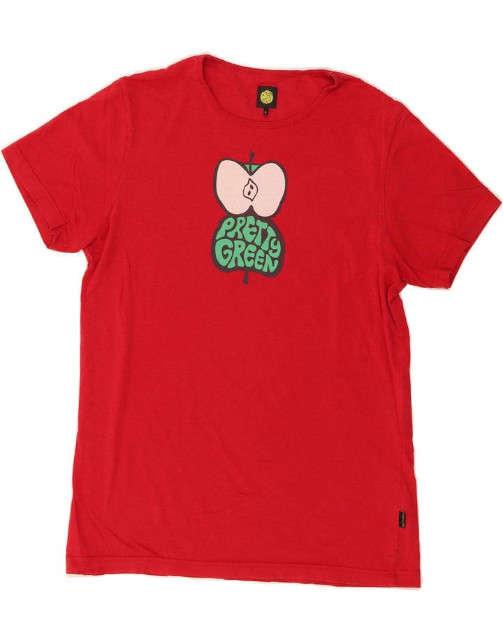 PRETTY GREEN Mens Graphic T-Shirt Top Small Red Cotton Vintage Pretty Green and Second-Hand Pretty Green from Messina Hembry 