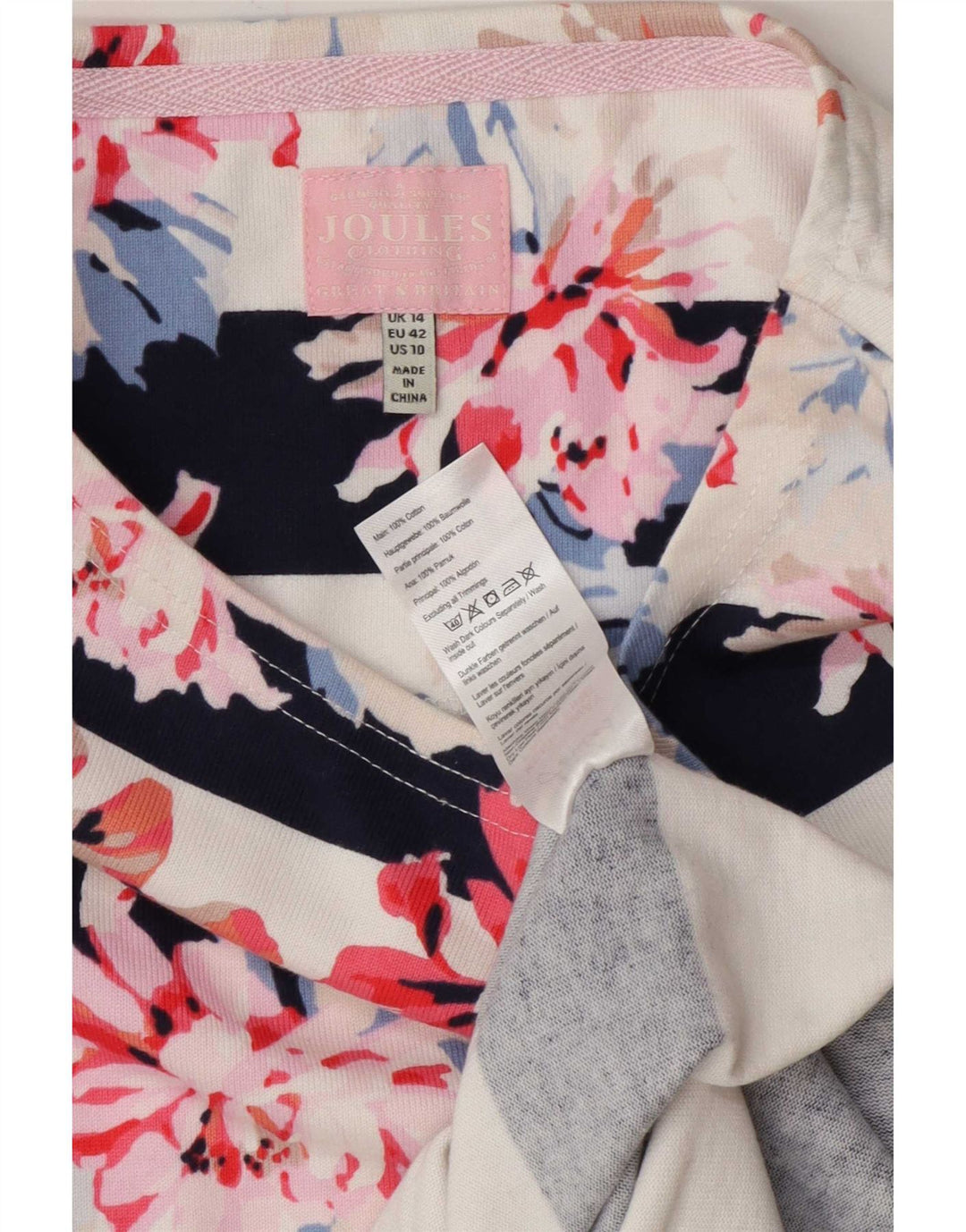 Joules Top da donna manica 3/4 UK 14 Cotone floreale bianco medio