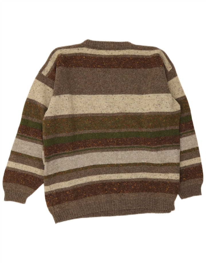 Maglione maglione girocollo da uomo vintage in lana a righe kaki medie