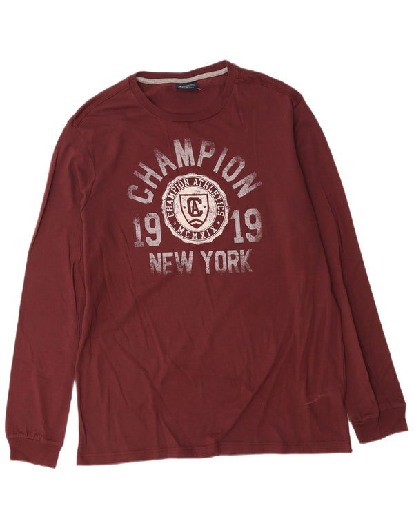 Champion Top grafico da uomo a maniche lunghe XL in cotone bordeaux