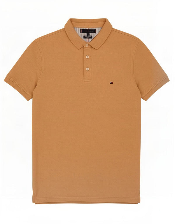Polo slim fit da uomo Tommy Hilfiger grande in cotone beige