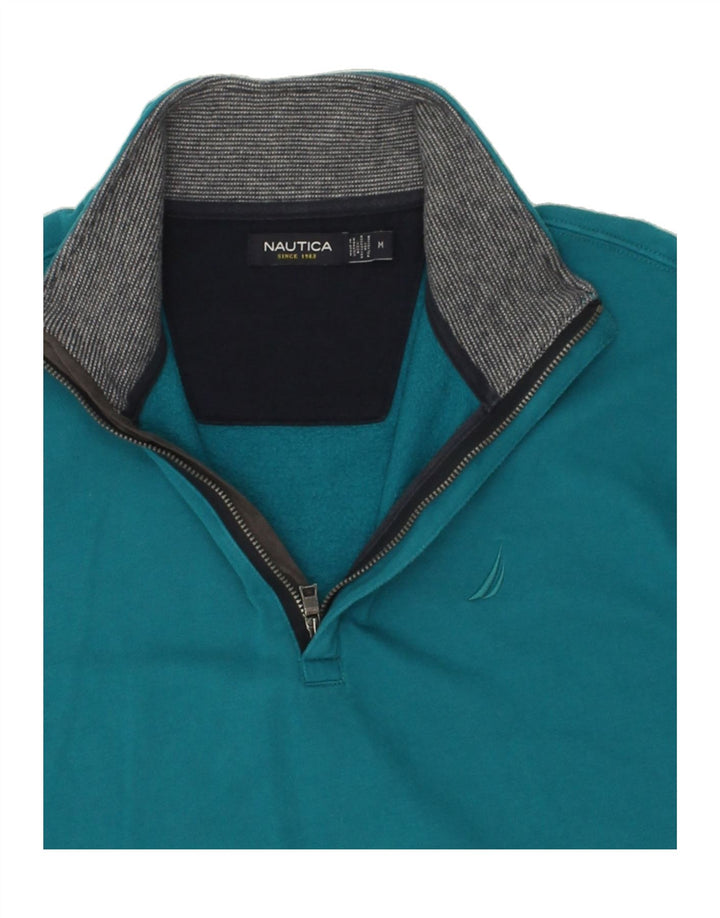 NAUTICA Mens Zip Neck Sweatshirt Jumper Medium Blue Cotton Vintage Nautica and Second-Hand Nautica from Messina Hembry 