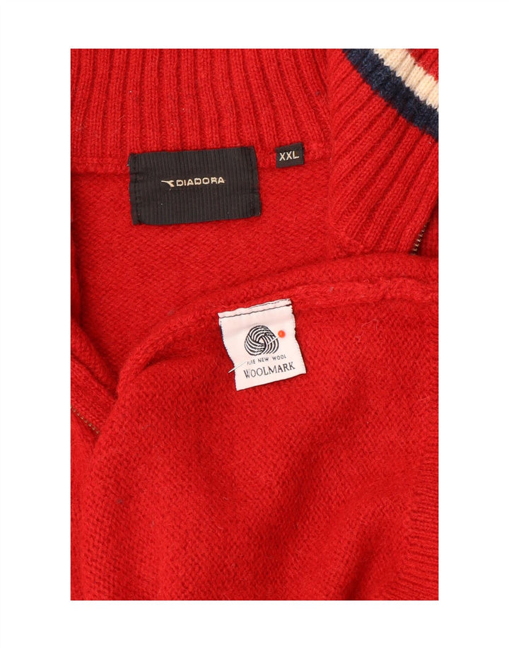 Maglione Diadora da uomo con zip e collo 2XL in lana color block rosso