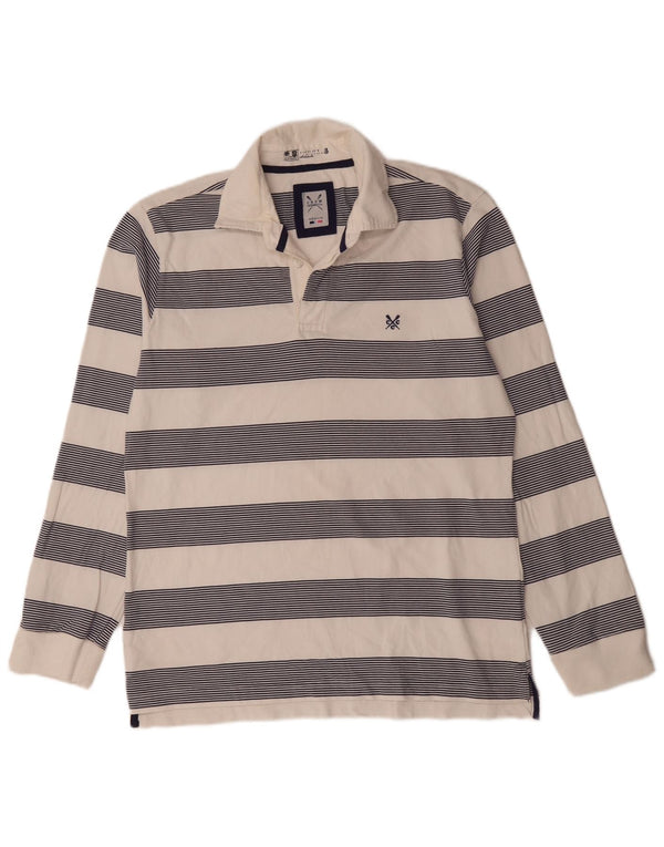 Crew Clothing Polo da rugby da uomo a maniche lunghe in cotone a righe bianche medie