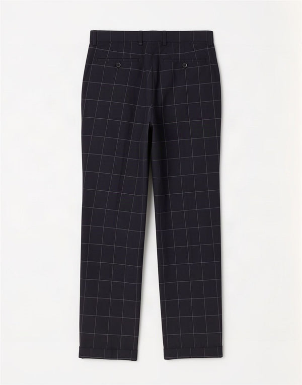 Pantaloni da abito dritti da uomo Marks & Spencer W32 L29 blu navy a quadri