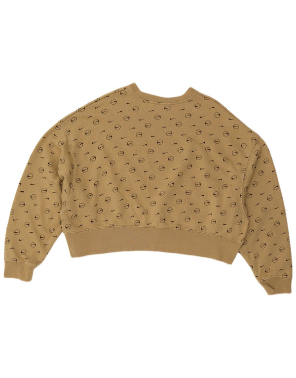 NIKE Felpa con grafica corta oversize da donna UK 10 Small Khaki