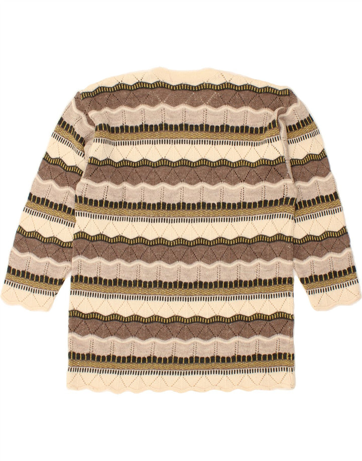 VINTAGE Womens Crew Neck Jumper Sweater UK 14 Medium Beige Striped Vintage Vintage and Second-Hand Vintage from Messina Hembry 