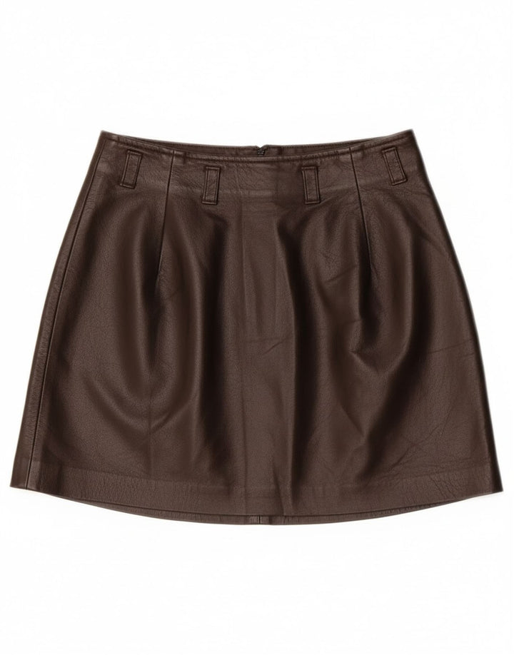 Mini gonna in pelle vintage da donna IT 40 piccola W26 in pelle marrone