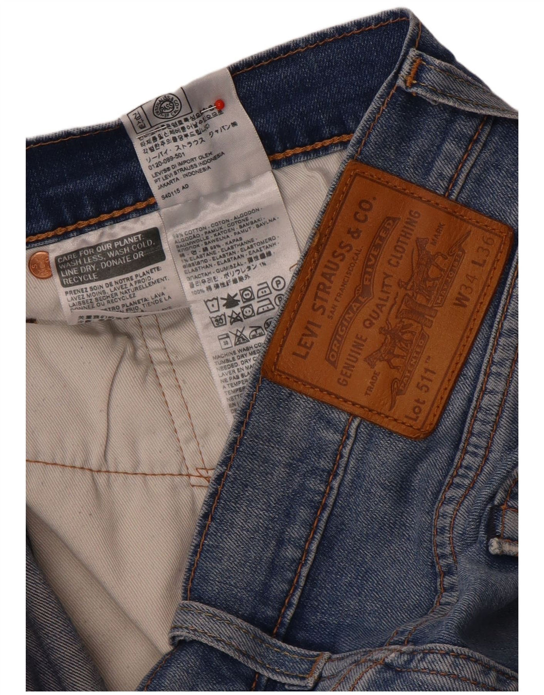 Jeans slim invecchiati da uomo Levi's W34 L32 in cotone blu