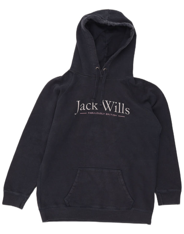 Maglione con cappuccio grafico da donna Jack Wills UK 14 grande cotone blu navy