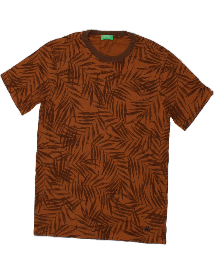 BENETTON Mens Abstract Pattern T-Shirt Top Medium Brown Cotton Vintage Benetton and Second-Hand Benetton from Messina Hembry 