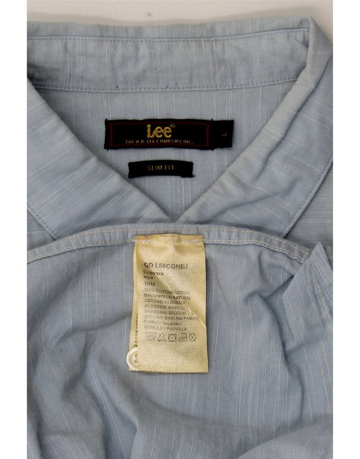 Camicia slim fit da uomo a maniche corte Lee grande in cotone blu