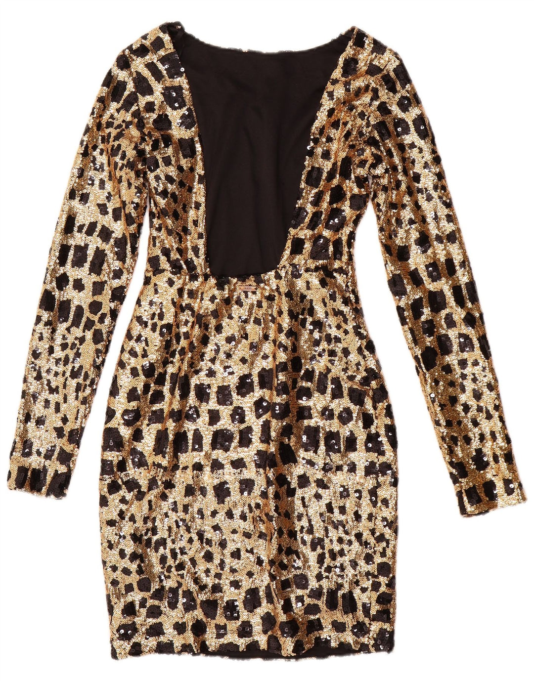 GUESS Abito aderente con paillettes a maniche lunghe da donna UK 6 XS Oro geometrico