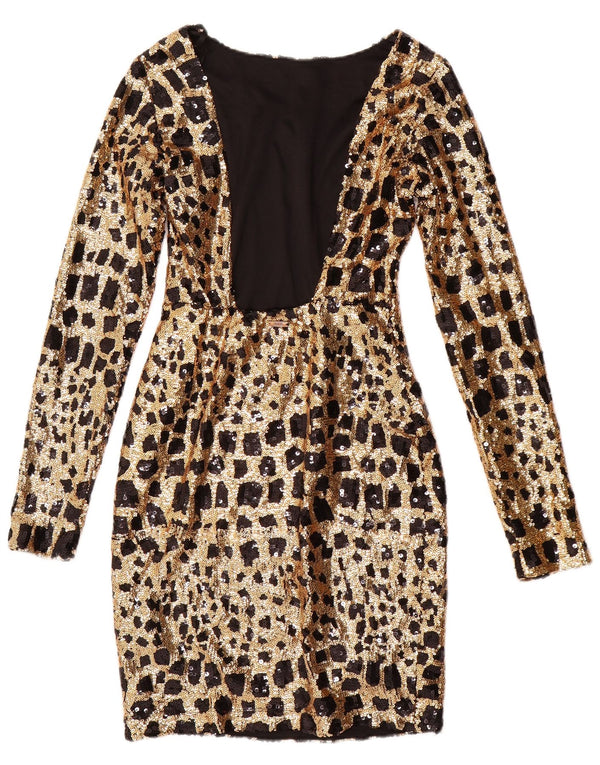 GUESS Abito aderente con paillettes a maniche lunghe da donna UK 6 XS Oro geometrico
