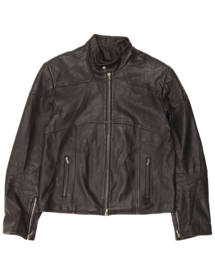 Giacca in pelle da donna vintage UK 14 in pelle nera media