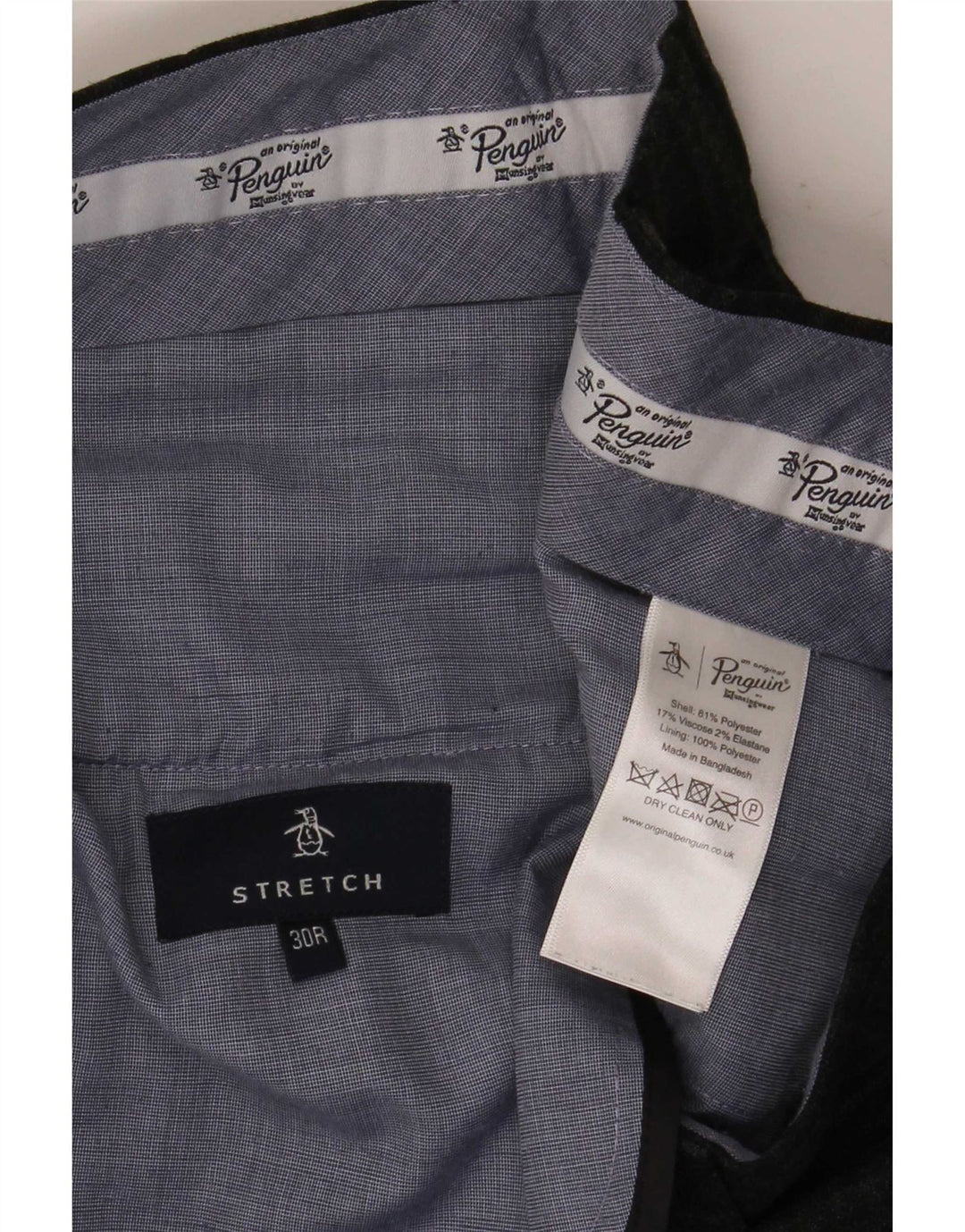 Pantaloni da abito slim da uomo Penguin W30 L32 Poliestere a quadri grigi