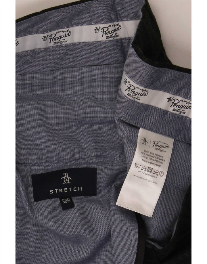 Pantaloni da abito slim da uomo Penguin W30 L32 Poliestere a quadri grigi