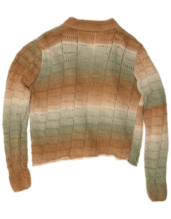 Maglione cardigan aperto da donna vintage UK 18 XL a righe marroni