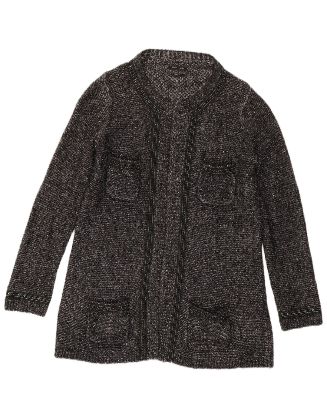 Maglione cardigan lungo da donna Massimo Dutti UK 14 Grigio medio chiazzato