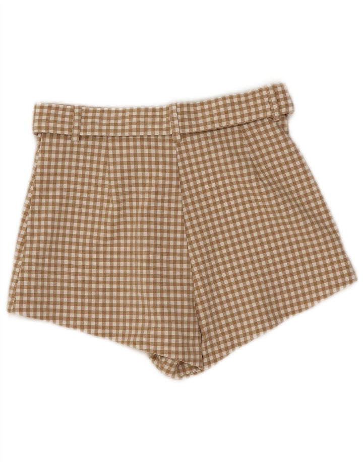 Pantaloni caldi a vita alta da donna Zara piccoli W26 poliestere a quadretti beige